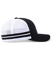 Pacific Headwear P115 Low-Profile Stripe Trucker Cap - Black White Black - Black White Black / 7’’ - 7 7/8’’