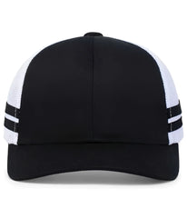 Pacific Headwear P115 Low-Profile Stripe Trucker Cap - Black White Black - Black White Black / 7’’ - 7 7/8’’