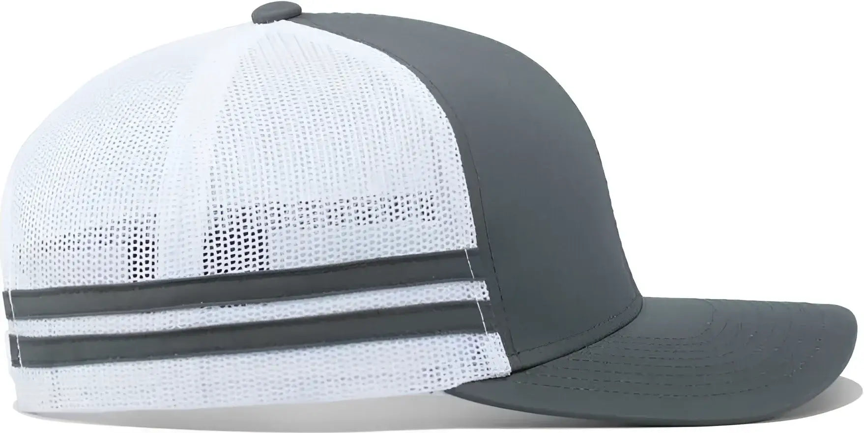 Pacific Headwear P115 Low-Profile Stripe Trucker Cap - Graphite White Graphite - Graphite White Graphite / 7’’ - 7 7/8’’