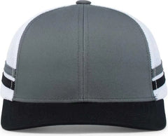 Pacific Headwear P115 Low-Profile Stripe Trucker Cap - Graphite White Black - Graphite White Black / 7’’ - 7 7/8’’