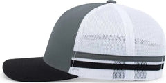 Pacific Headwear P115 Low-Profile Stripe Trucker Cap - Graphite White Black - Graphite White Black / 7’’ - 7 7/8’’