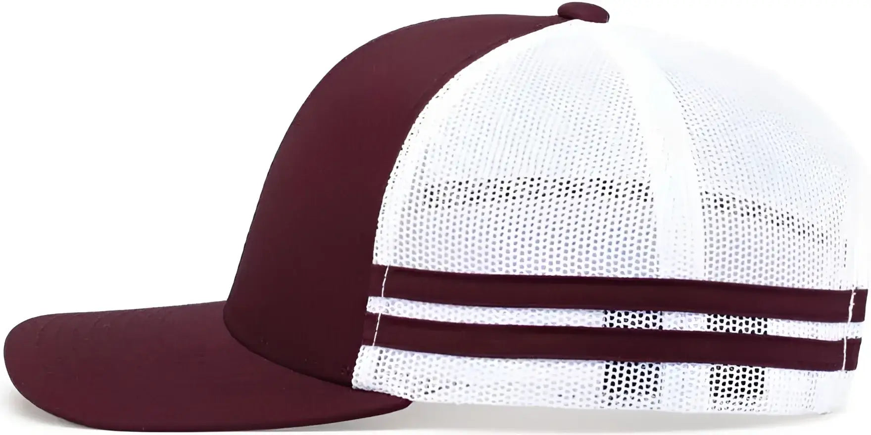 Pacific Headwear P115 Low-Profile Stripe Trucker Cap - Maroon White Maroon - Maroon White Maroon / 7’’ - 7 7/8’’
