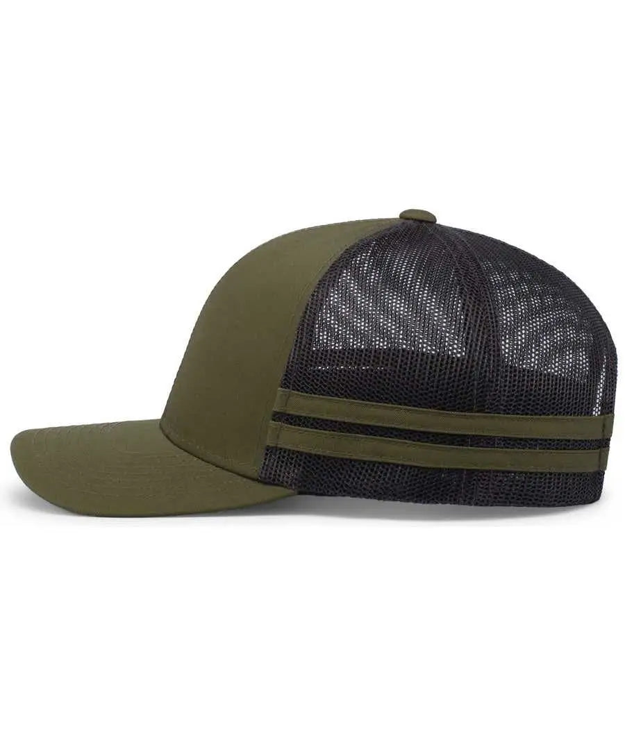 Pacific Headwear P115 Low-Profile Stripe Trucker Cap - Moss Lt Charcoal Moss - Moss Lt Charcoal Moss / 7’’ - 7 7/8’’