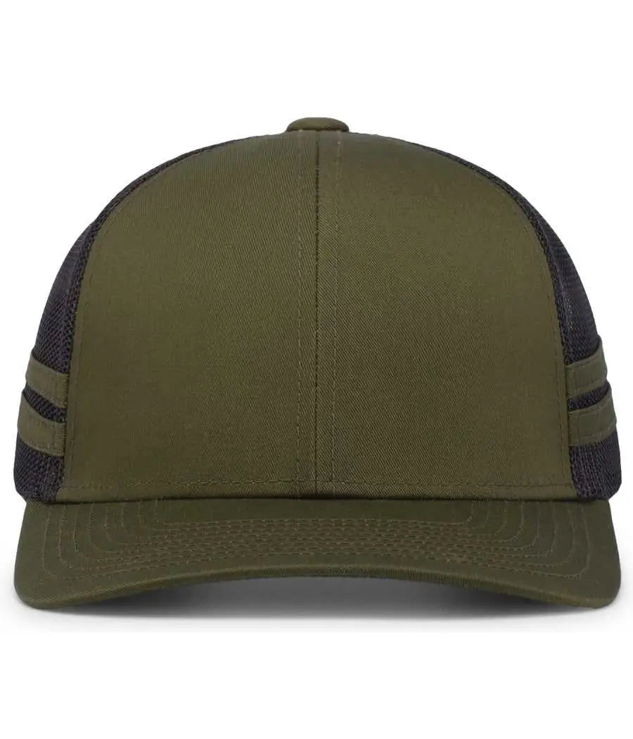 Pacific Headwear P115 Low-Profile Stripe Trucker Cap - Moss Lt Charcoal Moss - Moss Lt Charcoal Moss / 7’’ - 7 7/8’’
