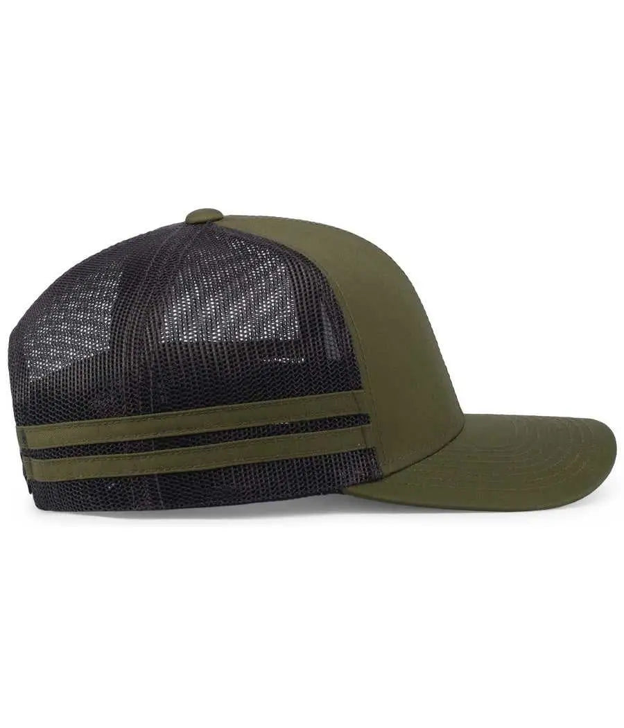 Pacific Headwear P115 Low-Profile Stripe Trucker Cap - Moss Lt Charcoal Moss - Moss Lt Charcoal Moss / 7’’ - 7 7/8’’