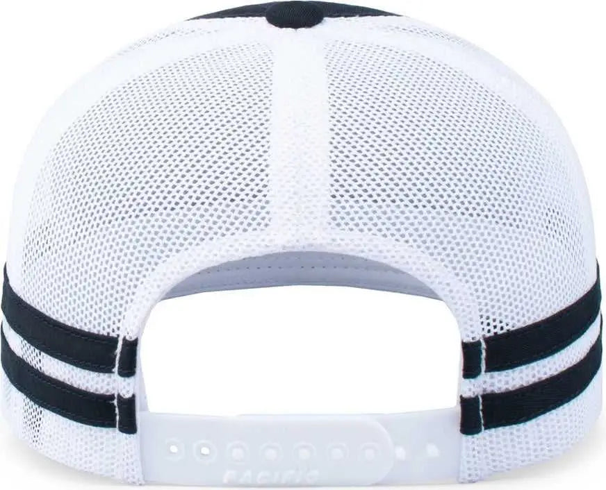 Pacific Headwear P115 Low-Profile Stripe Trucker Cap - Navy White Navy - Navy White Navy / 7’’ - 7 7/8’’