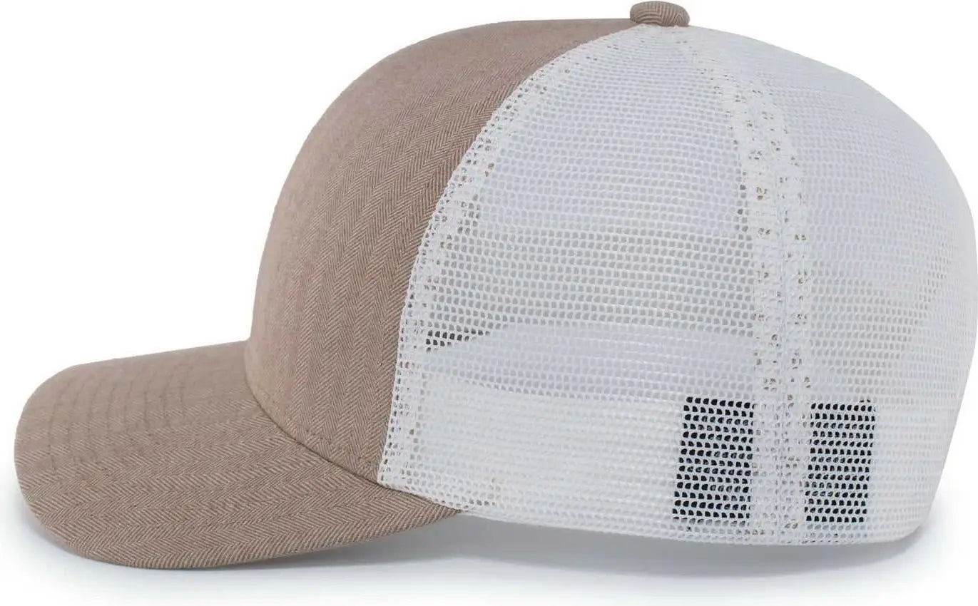 Pacific Headwear P124 Herringbone Trucker Cap - Khaki White Khaki - Khaki White Khaki / 7’’ - 7 7/8’’