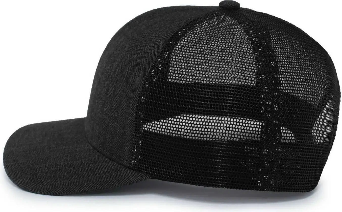 Pacific Headwear P124 Herringbone Trucker Cap - Light Charcoal Black Light Charcoal - Light Charcoal Black Light