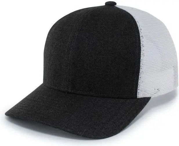 Pacific Headwear P124 Herringbone Trucker Cap - Light Charcoal White Light Charcoal - Light Charcoal White Light