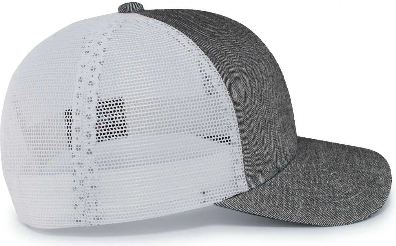 Pacific Headwear P124 Herringbone Trucker Cap - Light Grey White Light Grey - Light Grey White Light Grey / 7’’ - 7