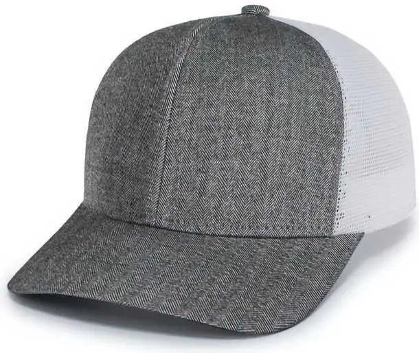 Pacific Headwear P124 Herringbone Trucker Cap - Light Grey White Light Grey - Light Grey White Light Grey / 7’’ - 7