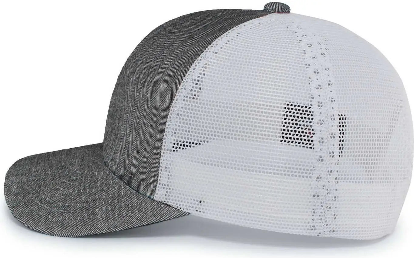 Pacific Headwear P124 Herringbone Trucker Cap - Light Grey White Light Grey - Light Grey White Light Grey / 7’’ - 7