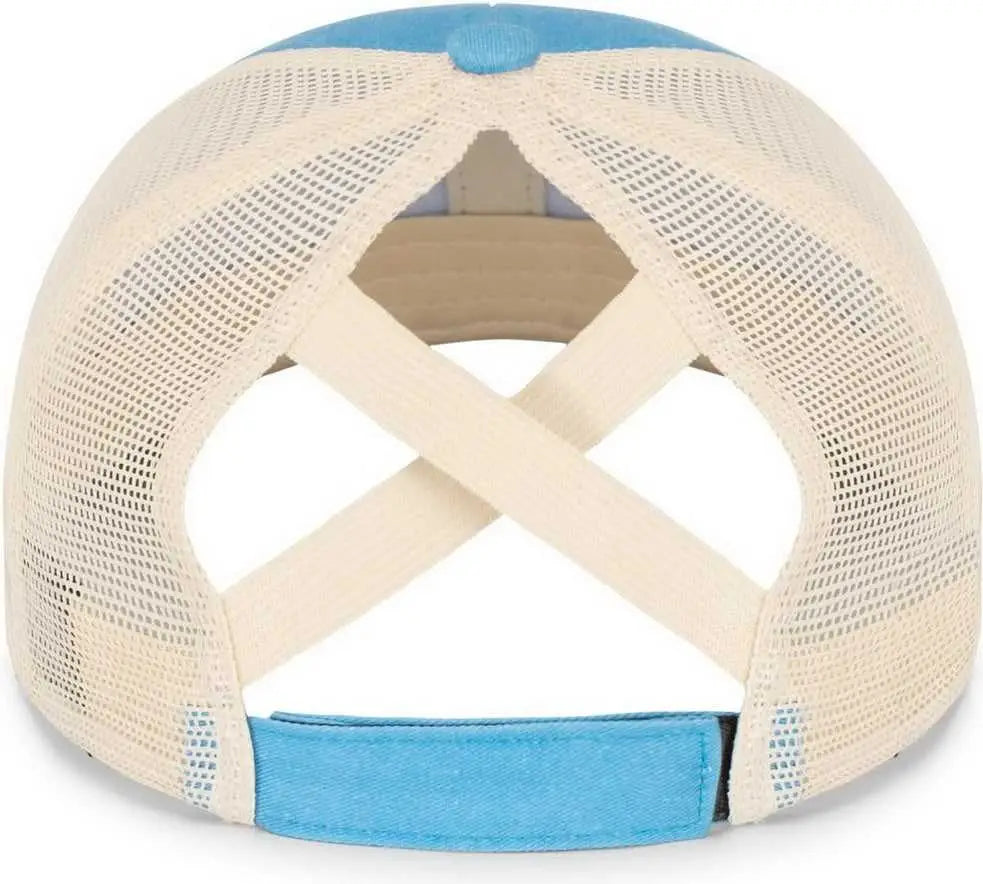 Pacific Headwear P130 Ladies Ponytail Cap - Light Blue Beige Light Blue - Blue Khaki / 7’’ 7 7/8’’