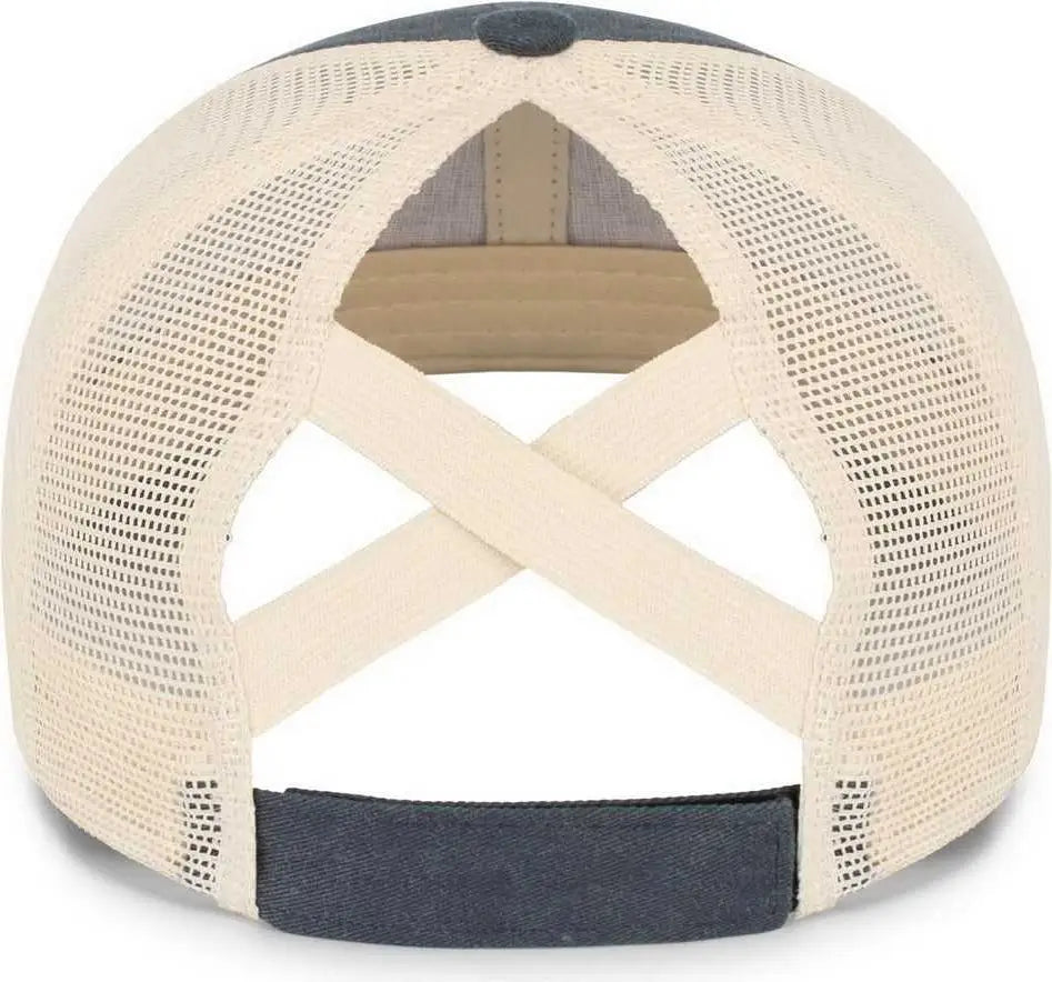 Pacific Headwear P130 Ladies Ponytail Cap - Navy Beige Navy - Navy Khaki / 7’’ 7 7/8’’