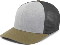 Pacific Headwear P151 Trucker Pacflex Snapback Cap - Heather Grey Lt Charcoal Moss Green - Gray Dark Gray / 7’’ 7 7/8’’
