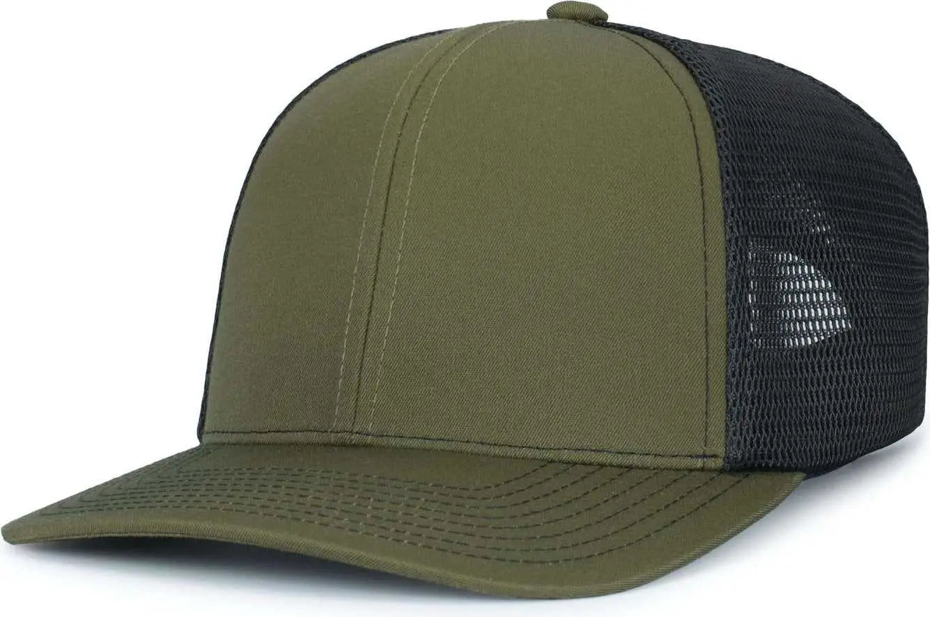 Pacific Headwear P151S Contrast Stitch Trucker Pacflex Snapback Cap - Moss Lt Charcoal Moss - Olive Gray / 7’’ 7 7/8’’