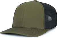 Pacific Headwear P151S Contrast Stitch Trucker Pacflex Snapback Cap - Moss Lt Charcoal Moss - Olive Gray / 7’’ 7 7/8’’