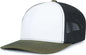 Pacific Headwear P151S Contrast Stitch Trucker Pacflex Snapback Cap White Light Charcoal Moss White Olive / 7’’ 7 7/8’’