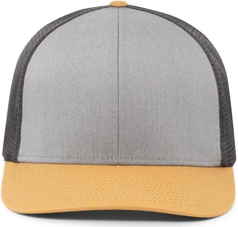 Pacific Headwear P401 Fusion Trucker Cap - Heather Grey Lt Charcoal Amber Gold