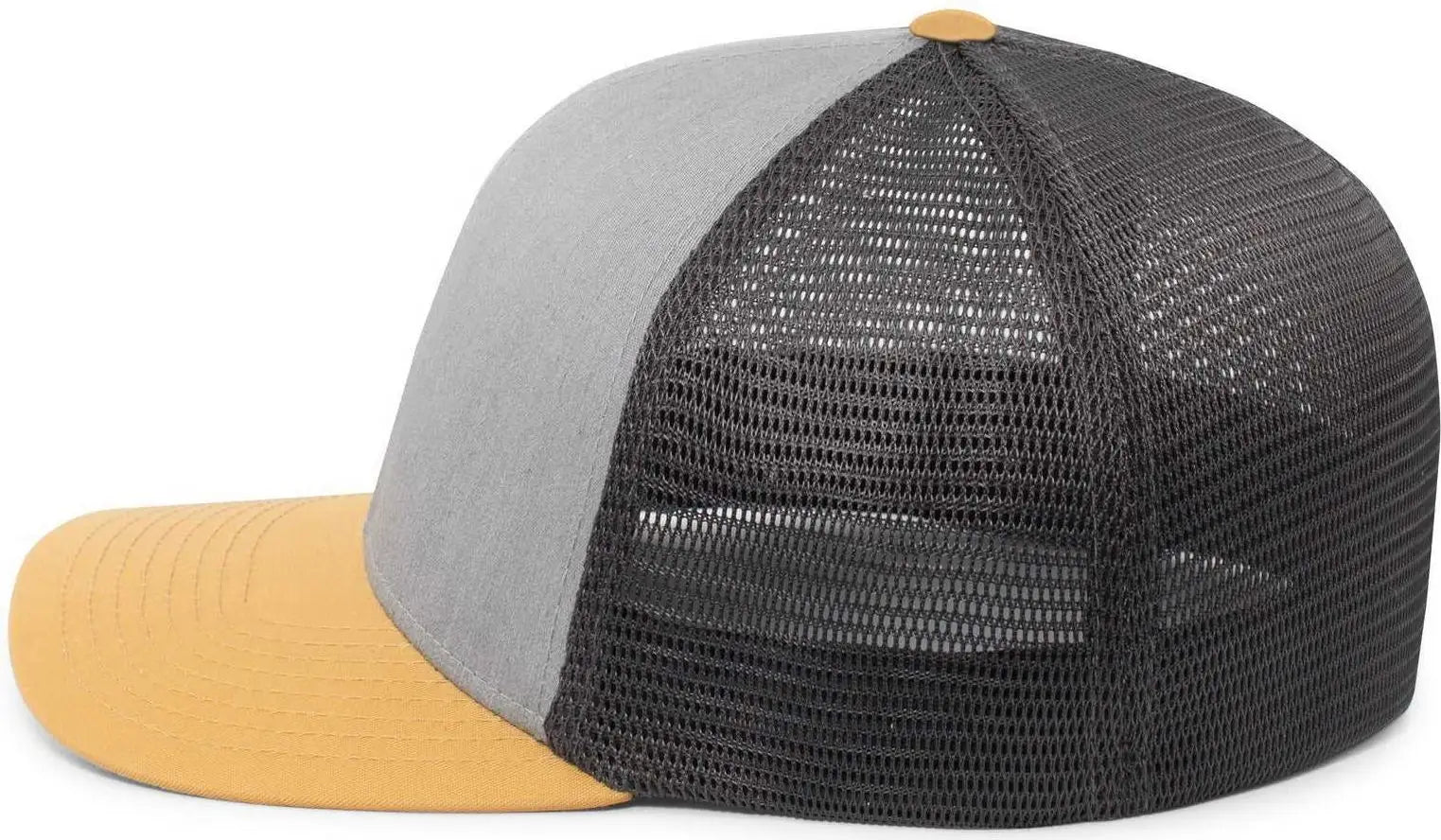 Pacific Headwear P401 Fusion Trucker Cap - Heather Grey Lt Charcoal Amber Gold