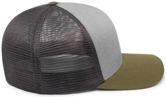 Pacific Headwear P401 Fusion Trucker Cap - Heather Grey Lt Charcoal Moss Green