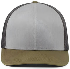 Pacific Headwear P401 Fusion Trucker Cap - Heather Grey Lt Charcoal Moss Green