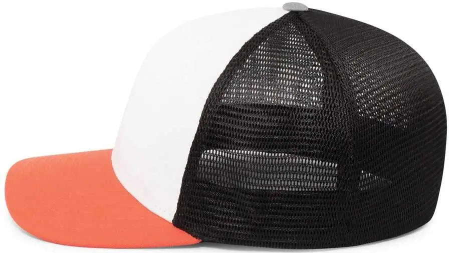 Pacific Headwear P401 Fusion Trucker Cap - White Black Orange