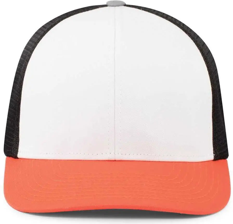 Pacific Headwear P401 Fusion Trucker Cap - White Black Orange