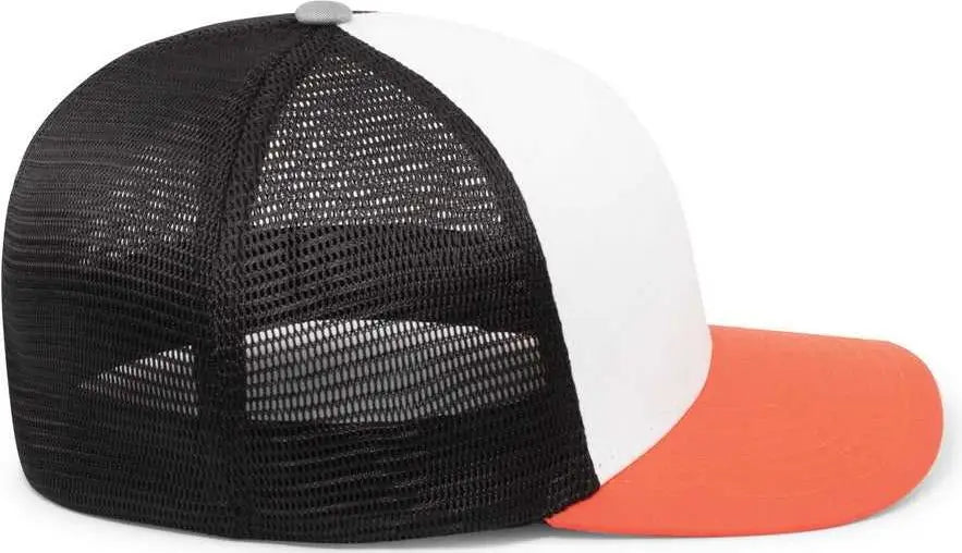Pacific Headwear P401 Fusion Trucker Cap - White Black Orange