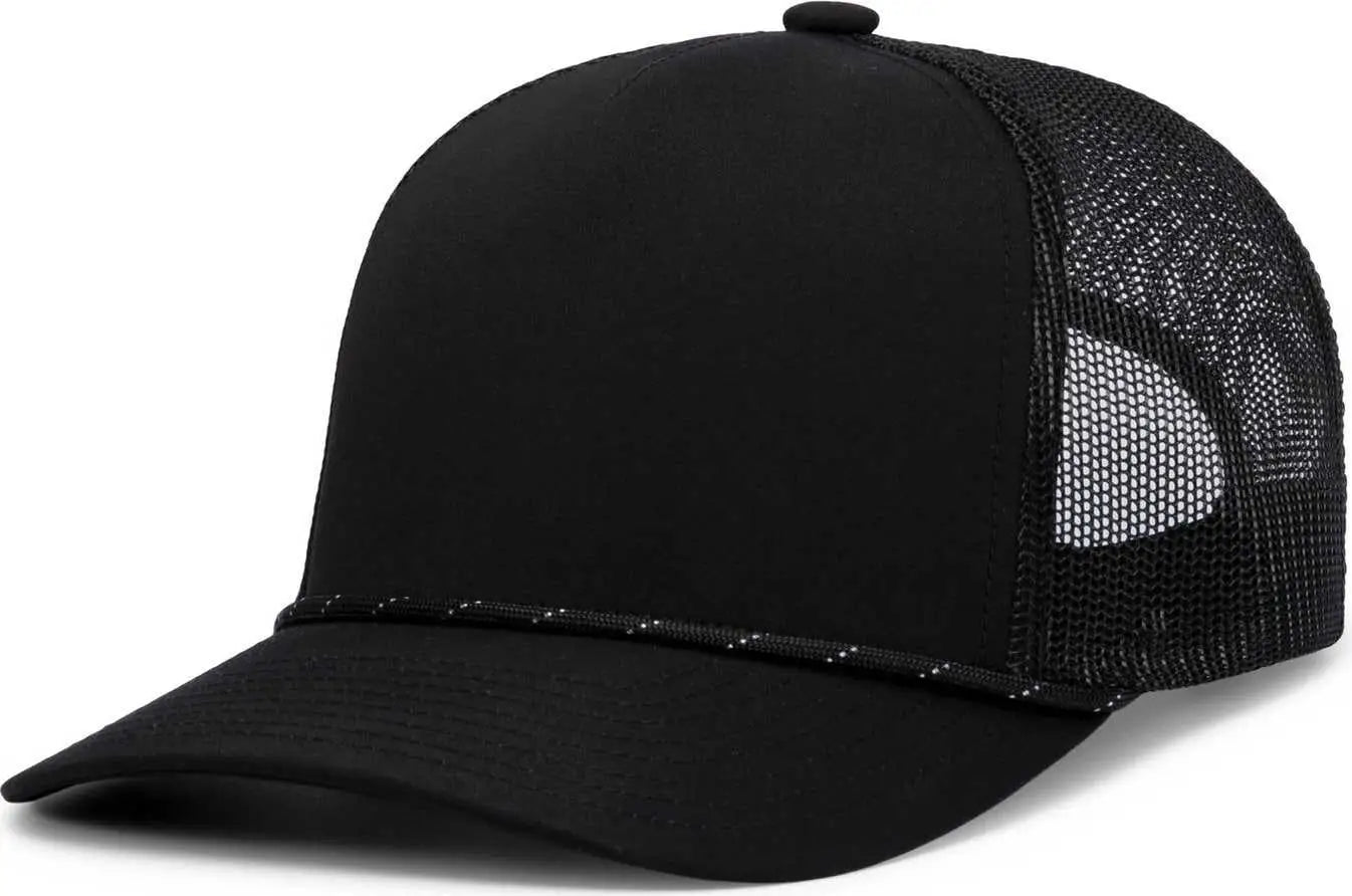 Pacific Headwear P423 Weekender Trucker Cap - Black Black White - Black White / 7’’ 7 7/8’’