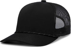 Pacific Headwear P423 Weekender Trucker Cap - Black Black White - Black White / 7’’ 7 7/8’’