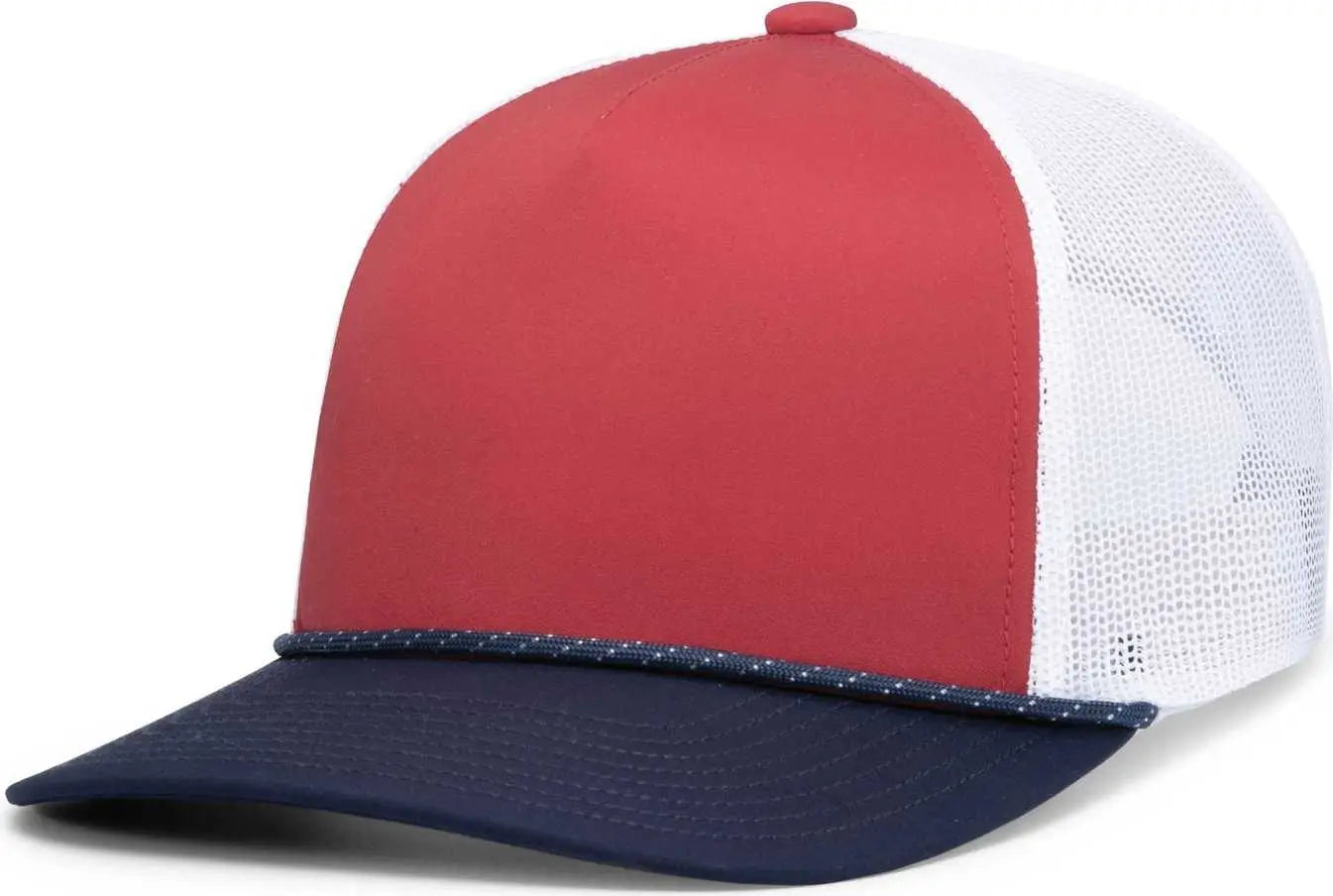 Pacific Headwear P423 Weekender Trucker Cap - Red White Navy - Red Navy / 7’’ 7 7/8’’