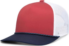 Pacific Headwear P423 Weekender Trucker Cap - Red White Navy - Red Navy / 7’’ 7 7/8’’