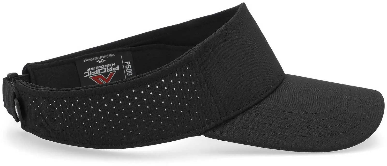 Pacific Headwear P500 Perforated Visor Powered By Coolcore - Black White - Black White / 7’’ - 7 7/8’’