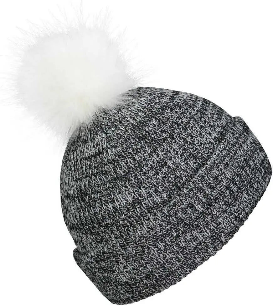 Pacific Headwear P604K Faux Fur Pom Beanie - Black White - Black White / 7’’ - 7 7/8’’
