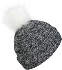 Pacific Headwear P604K Faux Fur Pom Beanie Black White Black White / 7’’ 7 7/8’’