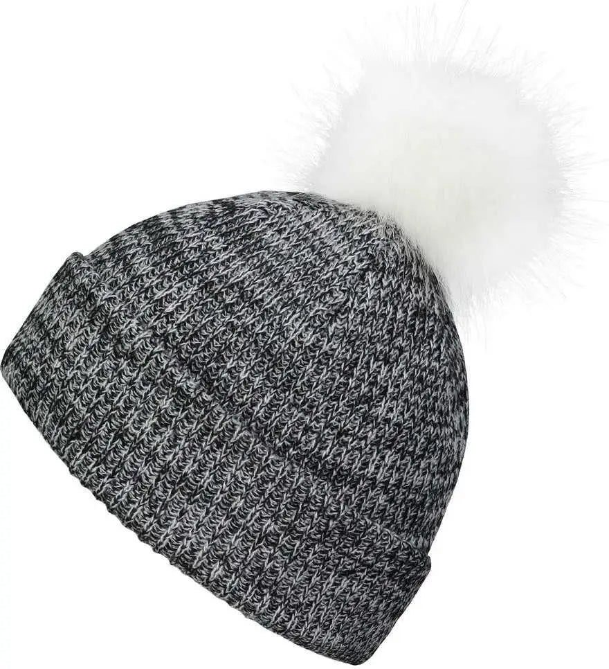 Pacific Headwear P604K Faux Fur Pom Beanie - Black White - Black White / 7’’ - 7 7/8’’