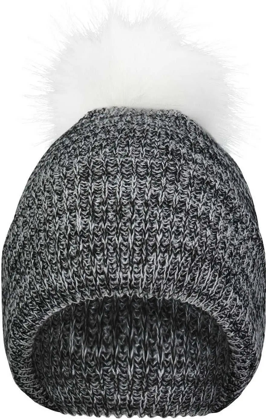 Pacific Headwear P604K Faux Fur Pom Beanie - Black White - Black White / 7’’ - 7 7/8’’