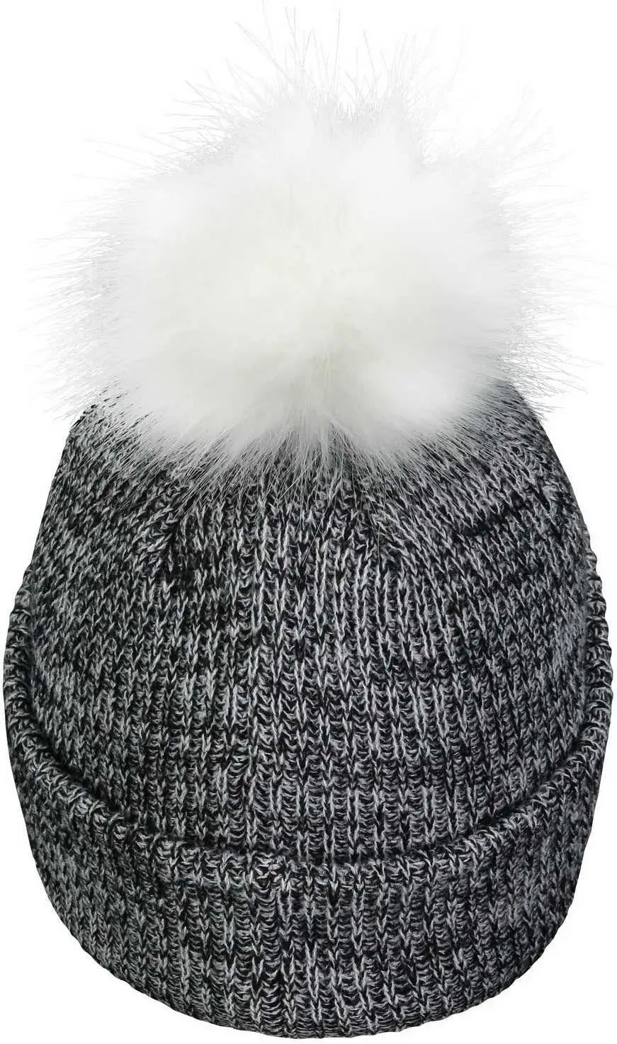 Pacific Headwear P604K Faux Fur Pom Beanie - Black White - Black White / 7’’ - 7 7/8’’