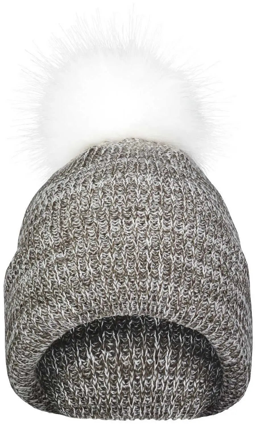 Pacific Headwear P604K Faux Fur Pom Beanie - Brown White - Brown White / 7’’ - 7 7/8’’