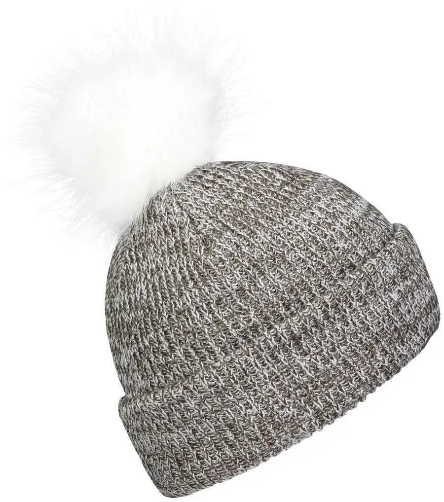 Pacific Headwear P604K Faux Fur Pom Beanie - Brown White - Brown White / 7’’ - 7 7/8’’