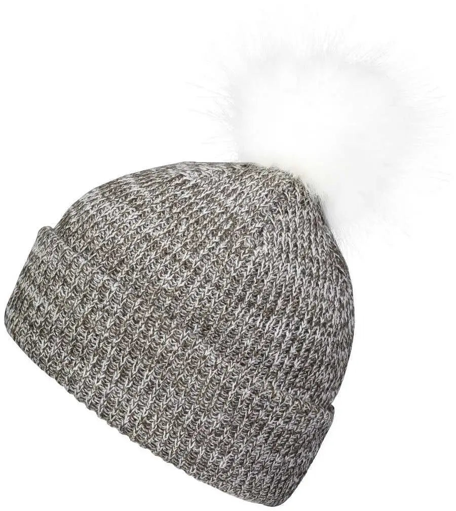 Pacific Headwear P604K Faux Fur Pom Beanie - Brown White - Brown White / 7’’ - 7 7/8’’