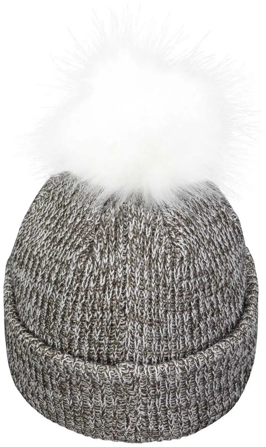 Pacific Headwear P604K Faux Fur Pom Beanie - Brown White - Brown White / 7’’ - 7 7/8’’