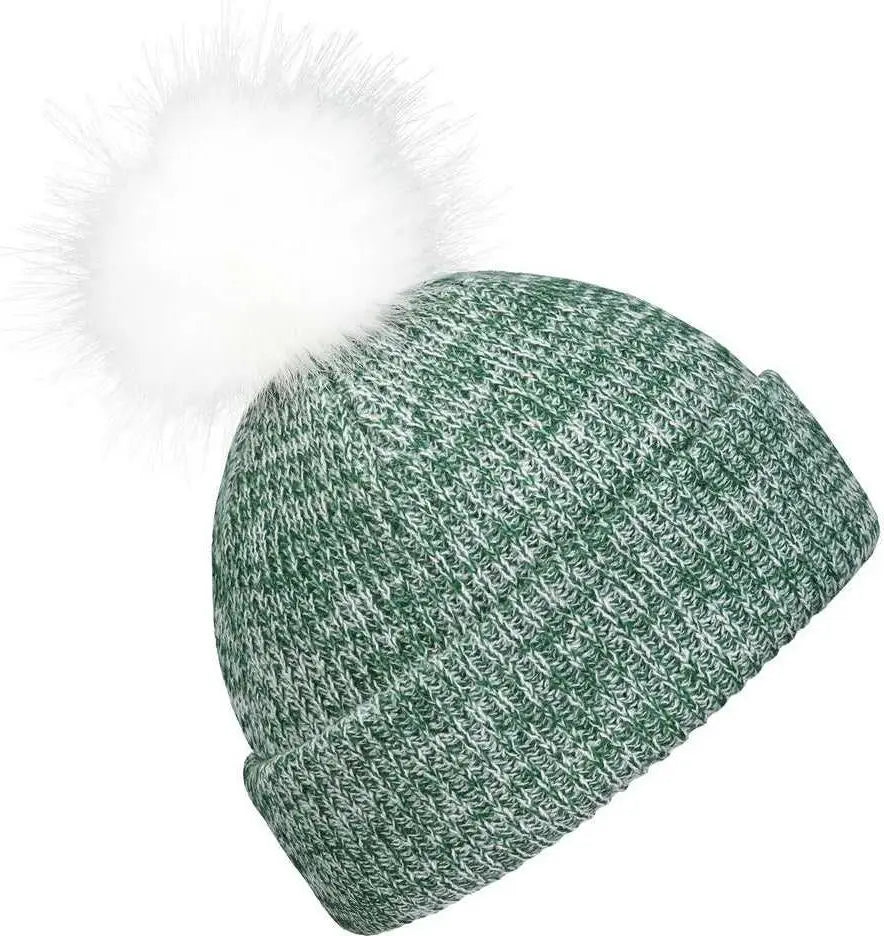Pacific Headwear P604K Faux Fur Pom Beanie - Dark Green White - Forest White / 7’’ - 7 7/8’’