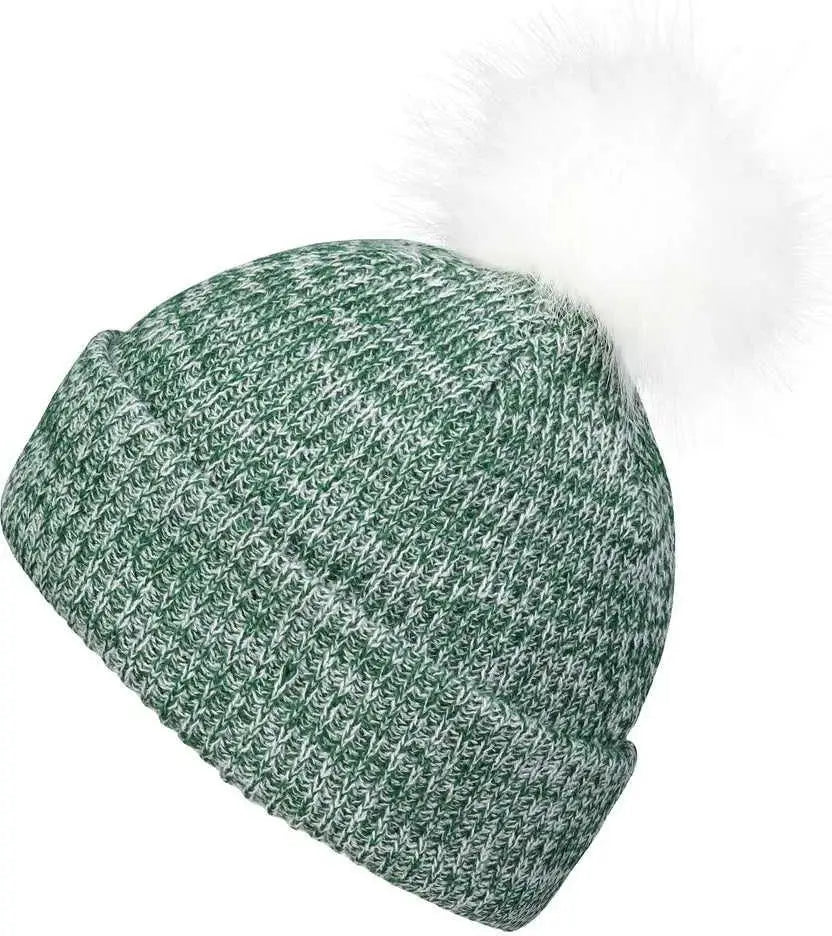Pacific Headwear P604K Faux Fur Pom Beanie - Dark Green White - Forest White / 7’’ - 7 7/8’’
