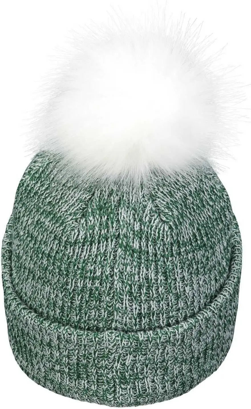 Pacific Headwear P604K Faux Fur Pom Beanie - Dark Green White - Forest White / 7’’ - 7 7/8’’