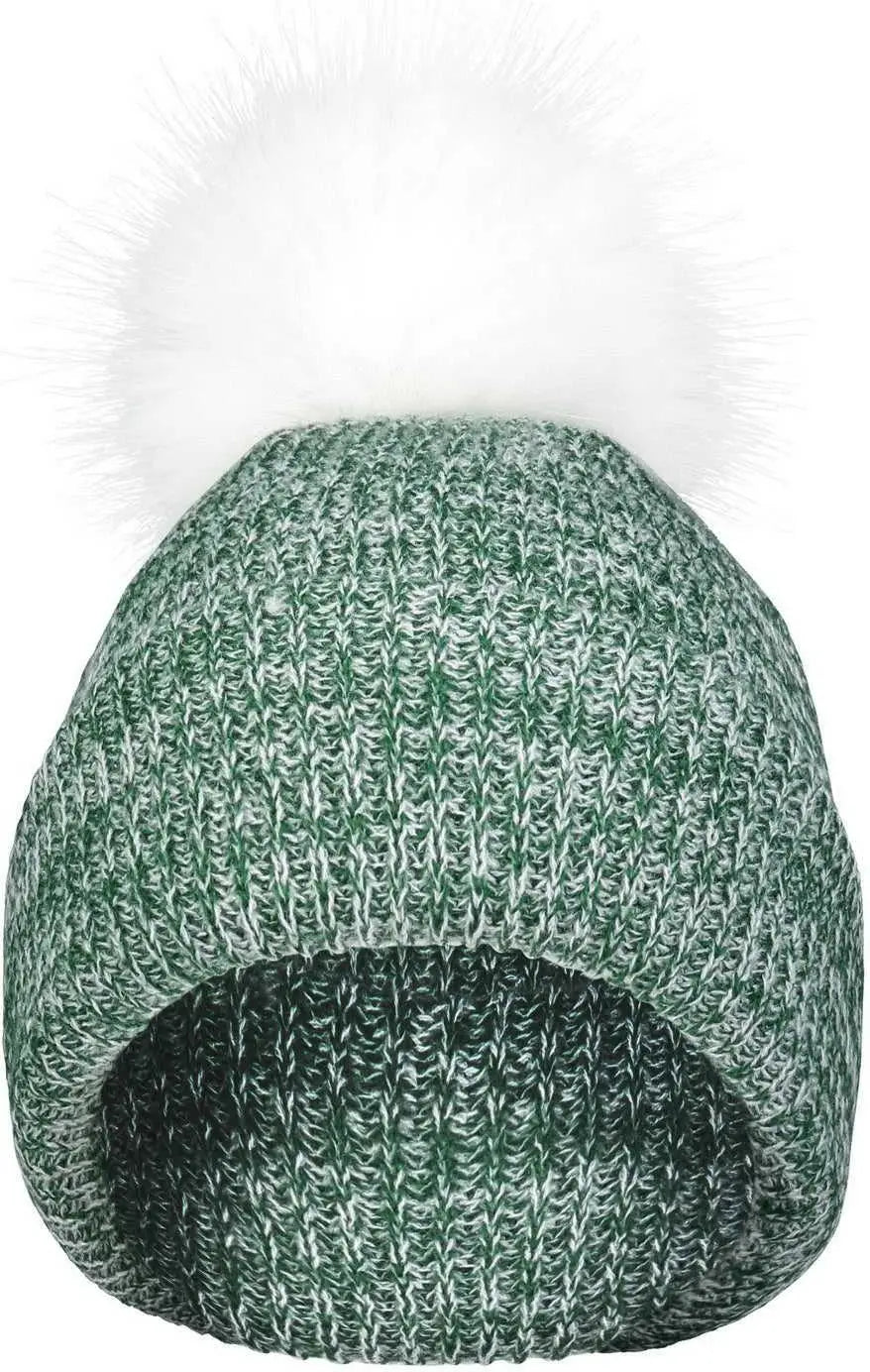Pacific Headwear P604K Faux Fur Pom Beanie - Dark Green White - Forest White / 7’’ - 7 7/8’’