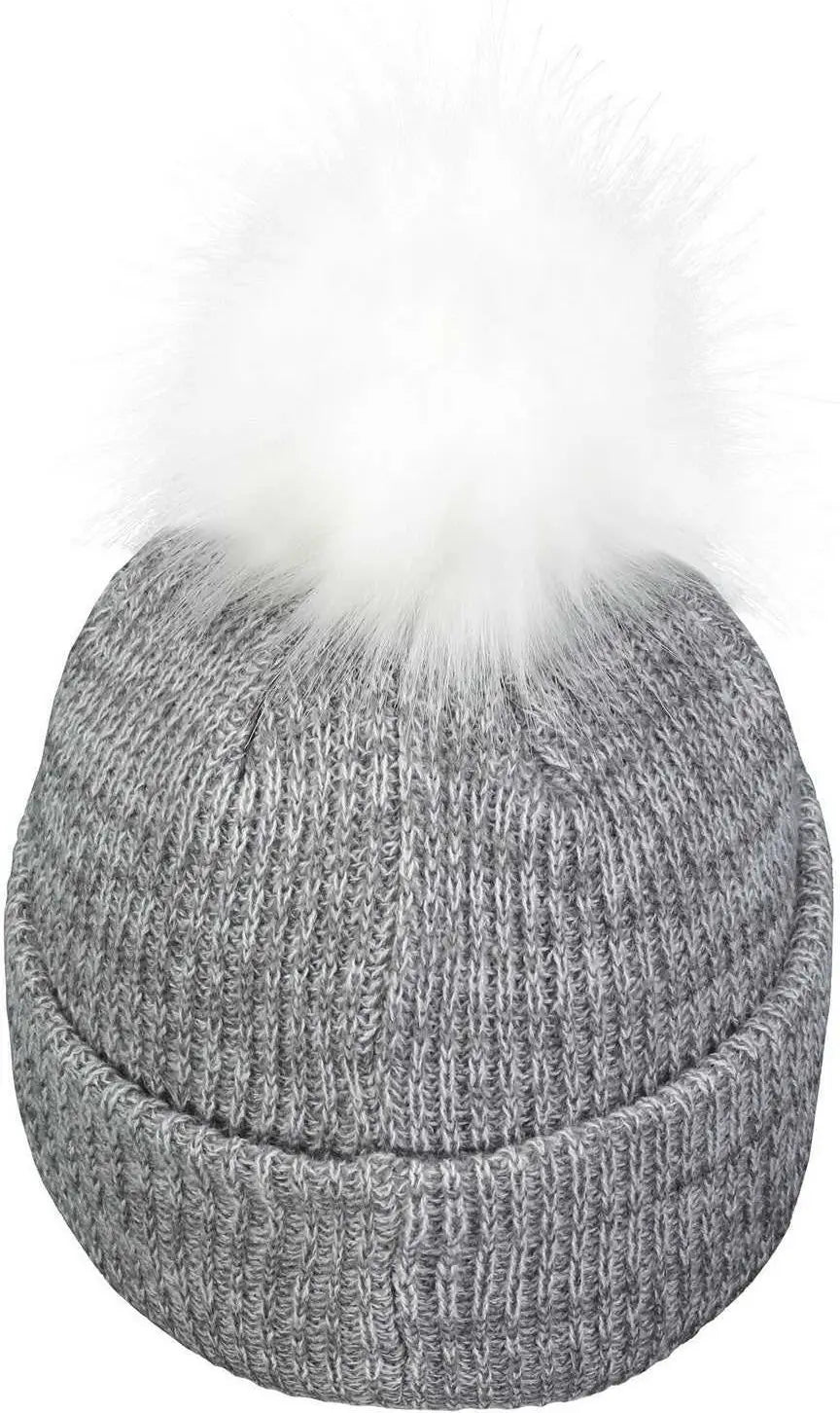Pacific Headwear P604K Faux Fur Pom Beanie - Graphite White - Graphite White / 7’’ - 7 7/8’’