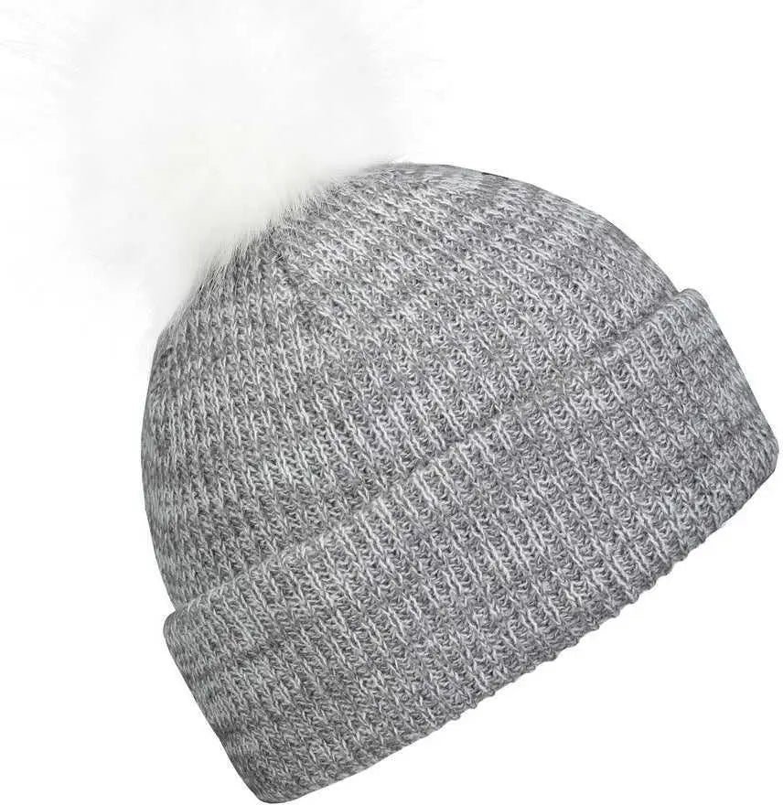 Pacific Headwear P604K Faux Fur Pom Beanie - Graphite White - Graphite White / 7’’ - 7 7/8’’