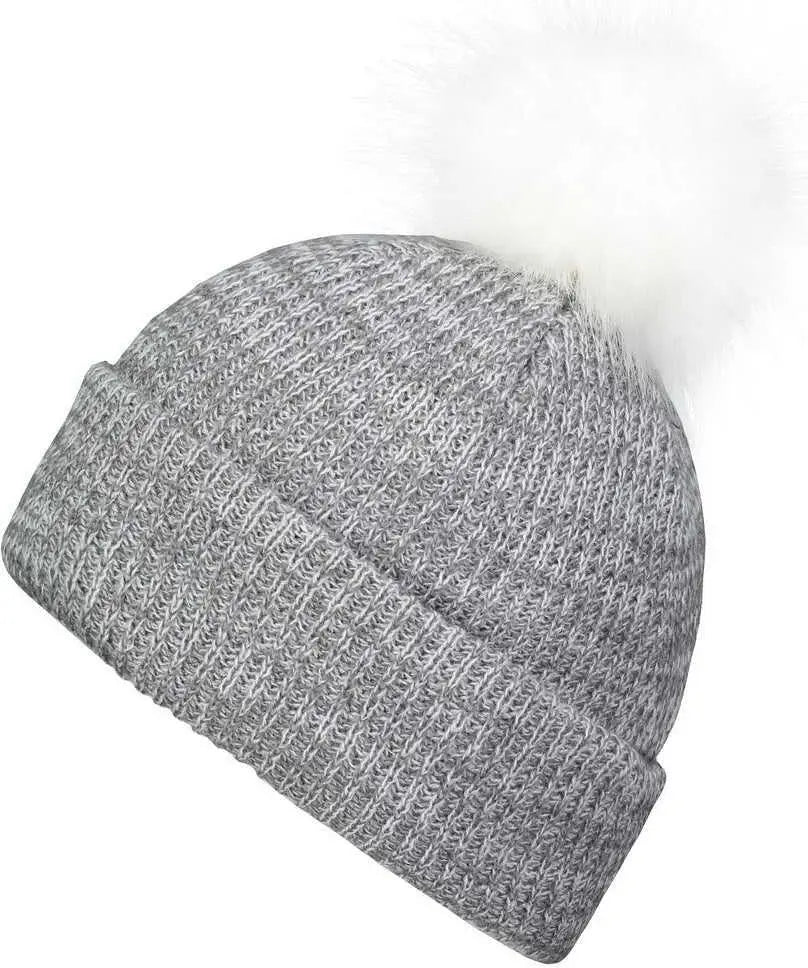 Pacific Headwear P604K Faux Fur Pom Beanie - Graphite White - Graphite White / 7’’ - 7 7/8’’